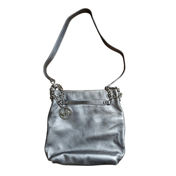 Michael Kors Handbags - Michael Kors Metallic Silver Leather Crossbody Bag Chain Strap Convertible
